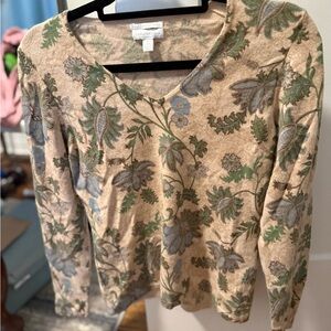 Charter Club Beige Floral Long Sleeve Top